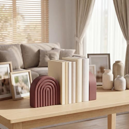 Brown 2 Pcs Boho Arch Concrete Bookends for Shelves, Rainbow - color: Brown, style: Rainbow