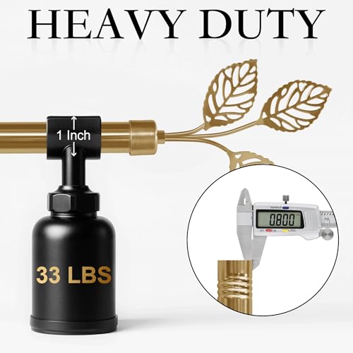 RYB HOME Curtain Rod for Windows, Gold Heavy Duty 1 Inch Steel Leaf Finial - color: Gold, size: 72-144"