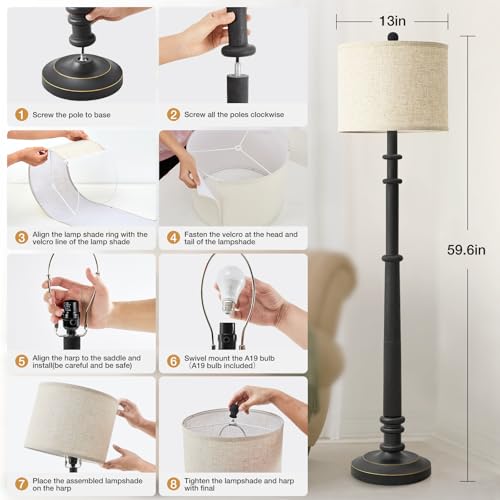 EJIAXIN Floor Lamps for Living Room - 60" Resin Farmhouse Tall Standing Lamp with Remote & Adjustable Color Temperatures - color: Farmhouse Black
