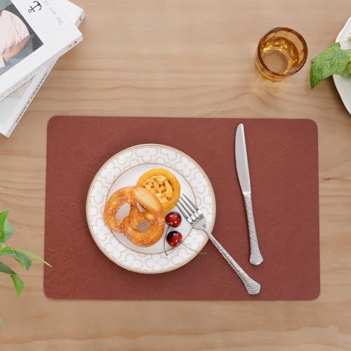 SHACOS Faux Leather Placemats Set of 8 Place Mats Table Mats - color: Chestnut and Greige