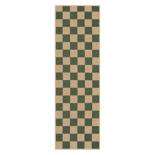 Lahome Checkered Easy Jute Kitchen Runner Rug, 2x8 Outdoor Rugs Washable - color: Deep Green/Nature-1, size: 2'6" x 8' (Runner)
