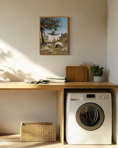 ARPEOTCY Vintage Framed Canvas Wall Art, 12x16inch, Farmhouse Laundry Wall Decor, Country Art Prints Home Decorations, Country Landscape Paintings for Summer Laundry Room Shelf Decor - color: Drying Area, size: 16"L x 12"W