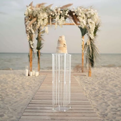 Efavormart 40" Heavy Duty Acrylic Flower Pedestal Vase with Hanging Crystal Beads, Clear Pillar Stand Wedding Table Centerpieces with Pre-Chained Garlands - 5mm Thick Plates - size: 11"W x 40"H