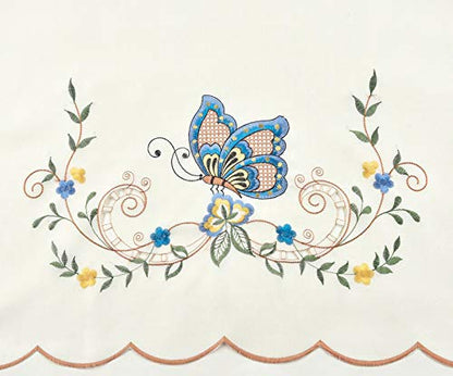 GOHD Dancing Butterfly 3pcs Embroidery Cafe Curtains with cutworks,Blue - color: Blue