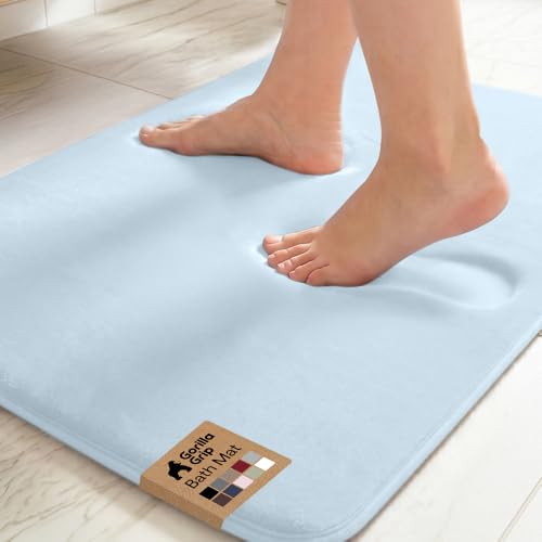 GORILLA GRIP® Memory Foam Bath Rug for Bathroom, 24x17 Light Blue - color: Light Blue, size: 24" X 17"