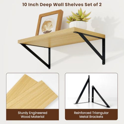 Axeman Deep Floating Shelves, 18'' x 10'' Oak Wall Shelves Set of 2 - color: Oak, size: 18W x 10D