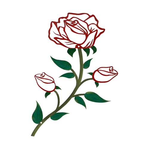 ESTART Metal Rose Tree Leaf Wall Decor, 15“H Metal Cute Floral Wall Art - color: 1 Piece-Red Green