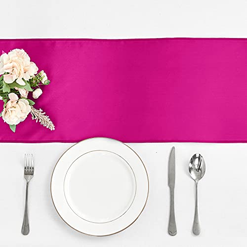4-Pack Hot Pink Satin Table Runner 12 x 108 Inch Long Fuchsia Bright and Smooth Silk Fabric Table Runner for Wedding Banquet Birthday Party Decoration - color: Hot Pink, size: 12"x108" 4PCS