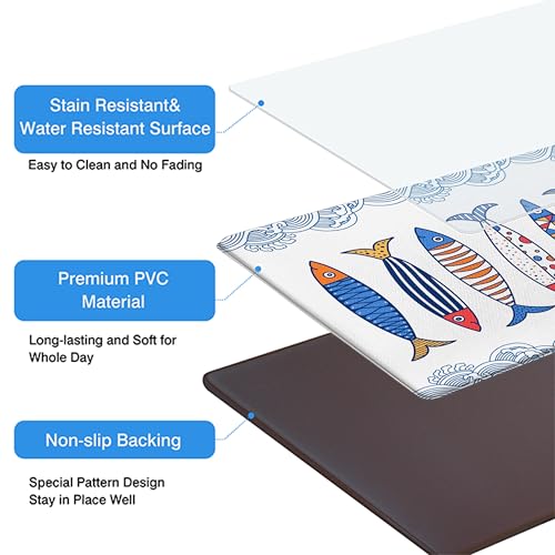 Kitchen Rugs for Floor 2 Pcs Memory Foam Padded Anti Fatigue Kitchen Mat - color: Fish-02