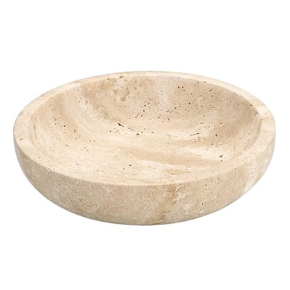 Hipiwe 7.9" Round Key Bowl for Entryway Natural Travertine Stone Tray - color: Beige, size: 7.9" x 7.9" x 2"