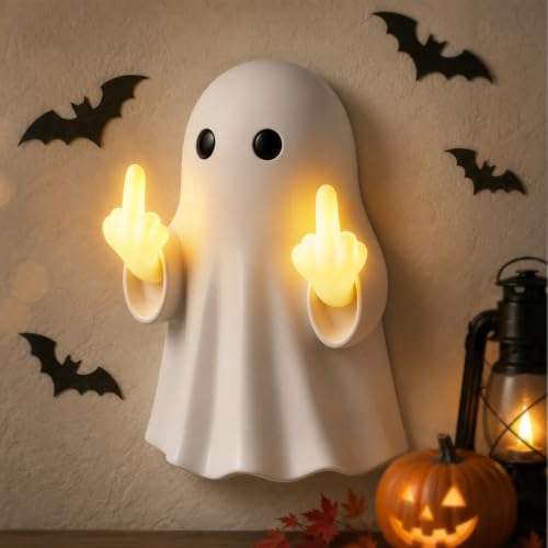 Halloween Ghost Light Glow Cute Finger Ghost Statue - color: Large White Ornament