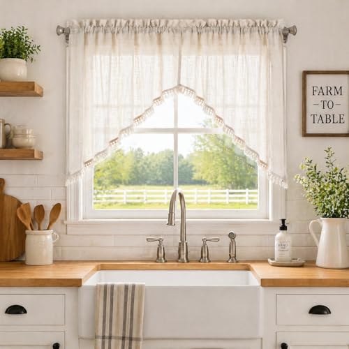 Beda Home Tassel Linen Textured Swag Curtain Valance, Nature, 36 x 36 in - color: Nature, size: 36"W x 36"L (Pack of 2)