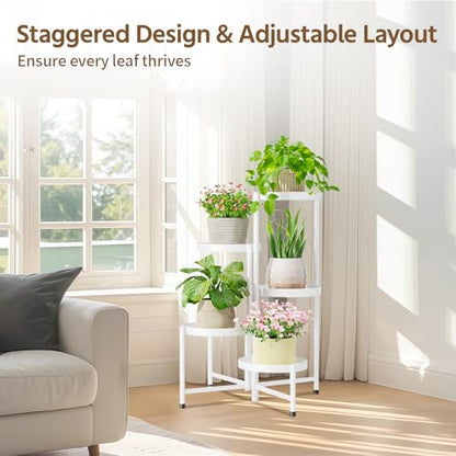 LASZOLA Plant Stand Indoor with 10 Inch Large Metal Tray, 5 Tier White - color: Snow White, size: 5 Tier