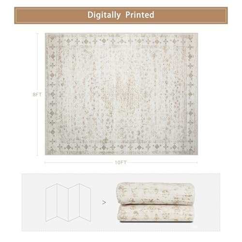 8x10 Washable Area Rugs for Living Room,Bedroom,Dining Room- Neutral Beige - color: Beige-golden, size: 8' x 10' (Rectangular)