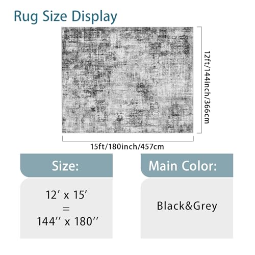 12x15 Area Rugs for Living Room: Large Washable Stain-Resistant Rug Black - color: Black, size: 12' x 15' (Rectangular)