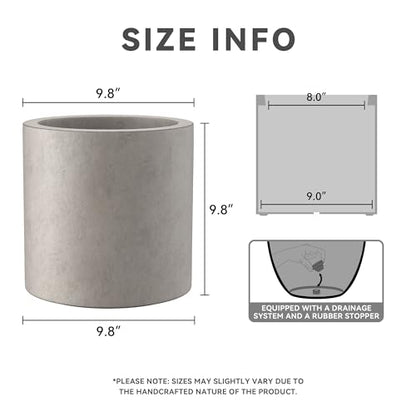 Kante 9.8" Tall Cylinder Concrete Planter, Weathered Small Round Flower Pot - color: Weathered Concrete, size: 9.8" Dia