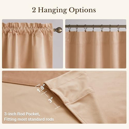 StangH Blush Beige Velvet Window Valance 52x18 Inch, 1 Panel - color: Blush Beige, size: 52"W x 18"L (Pack of 1)
