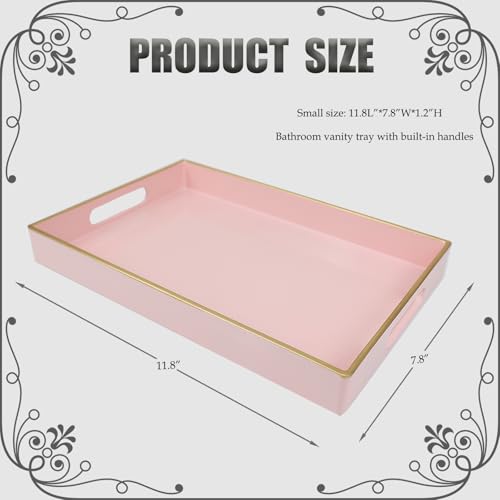 Spsyrine Pink Bathroom Vanity Tray with Handles for Dresser Tops - color: Pink