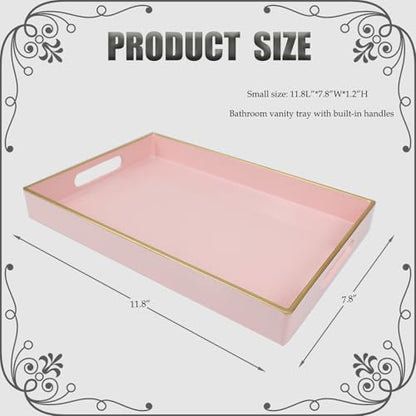 Spsyrine Pink Bathroom Vanity Tray with Handles for Dresser Tops - color: Pink