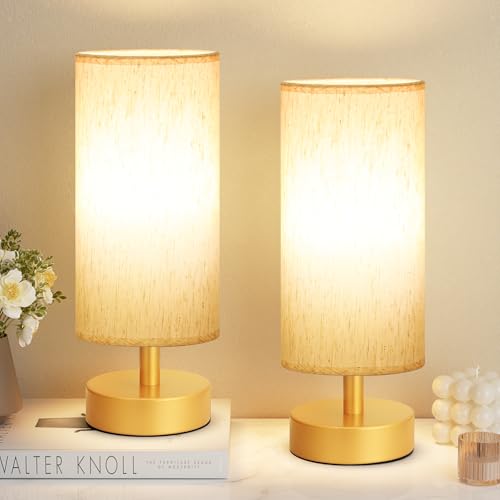 Table Lamps Set of 2 （Cream Shade- Gold Base, 11.6" Inline Control） - color: Cream Shade-Gold Base 2pcs, size: 11.6" Inline Control