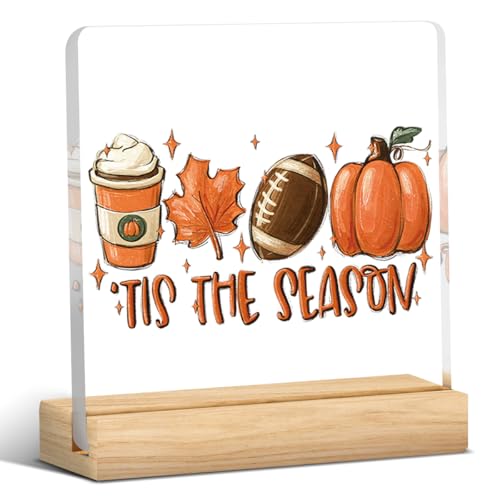 Tis the Season Pumpkin Football Fall Decor Sign - color: Fall07