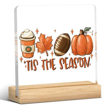 Tis the Season Pumpkin Football Fall Decor Sign - color: Fall07