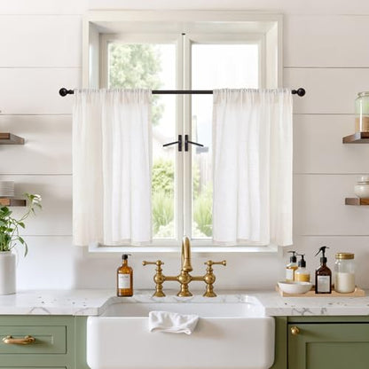 BGment Small Curtains for Kitchen Windows Linen Cafe Drapes 30 Inch Length - color: Linen, size: 24"W x 30"L (Pack of 2)