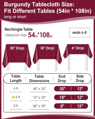 NatNarr 3 Pcs Burgundy Tablecloths, Scalloped Rectangle Maroon Table Cloths - color: Burgundy, size: 3 Pack