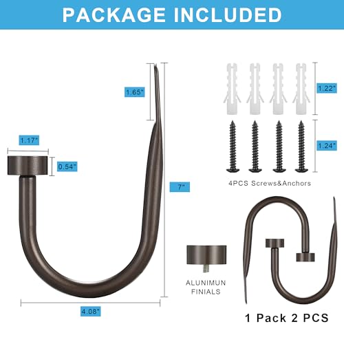 Premium Curtain Holdback, Quality Metal Decorative Curtain Holdbacks with Zinc Alloy Cap Finials,Rust-Proof, Set of 2 Window Curtain Holdbacks,Dark Bronze - color: Dark Bronze
