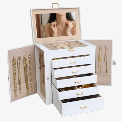 BOOVO Large Jewelry Box for Women 6 Layer - color: White and Gold, size: 6 Layer