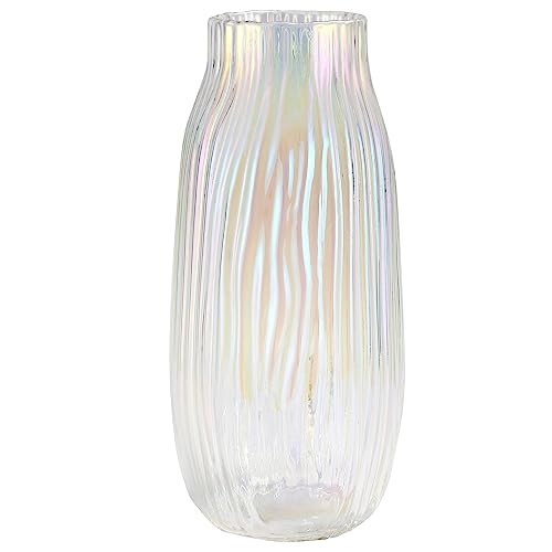 Large Colored Glass Vase for Home Decor Ribbed Tall Gold Floor Vase 12.0" Decorative Vases for Table Centerpieces Flowers Decor and Farmhouse(Colored 8.0in) - color: Irised, size: H-12.0IN