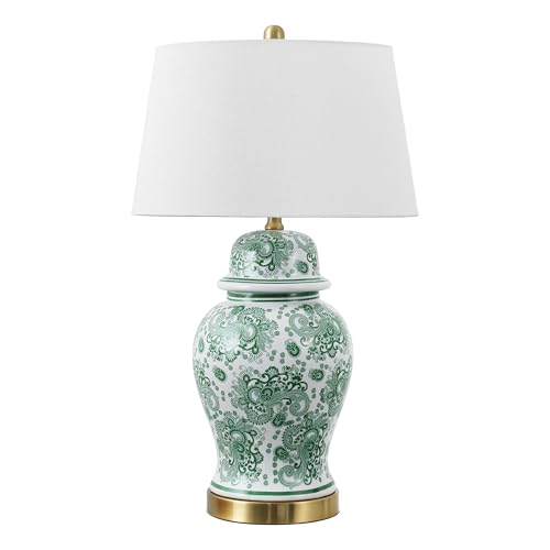 JONATHAN Y Ellis Chinoiserie Ginger Jar Table Lamp 29.5", Green/White - color: Green/White