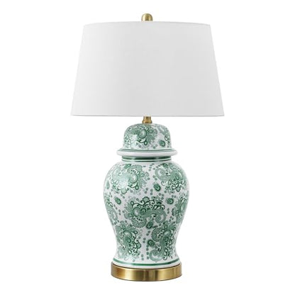 JONATHAN Y Ellis Chinoiserie Ginger Jar Table Lamp 29.5", Green/White - color: Green/White