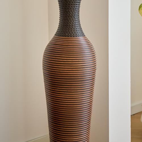 Tall Floor Vase for Living Room, Black & Gray Floor Vase, Artificial Rattan with Two-Tone Dark Brown Finish 39 Inch H - color: Black+ Gray