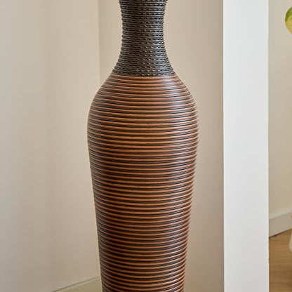 Tall Floor Vase for Living Room, Black & Gray Floor Vase, Artificial Rattan with Two-Tone Dark Brown Finish 39 Inch H - color: Black+ Gray