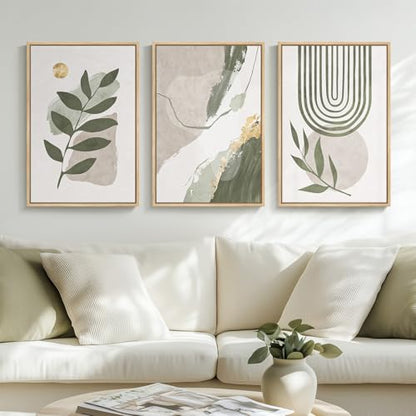 Large Framed Boho Sage Green Abstract Wall Art for Living Room, 16x24 Inch - color: Green Gold, size: 24" H x 16" W x 3Pcs