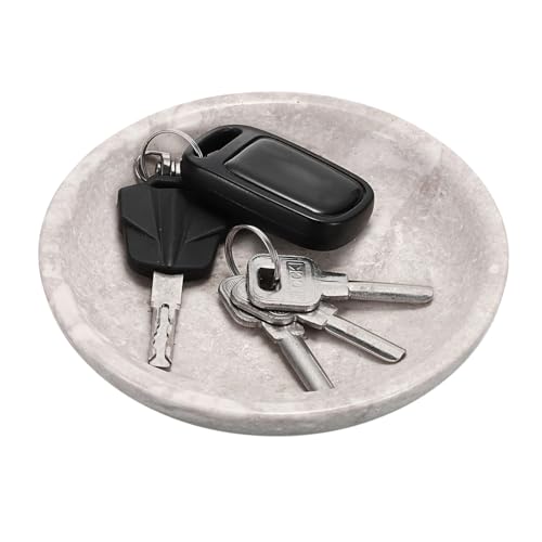 Hipiwe Small Key Bowl for Entryway, 5.5" Round Natural Travertine Tray - color: White/Grey, size: 5.5"