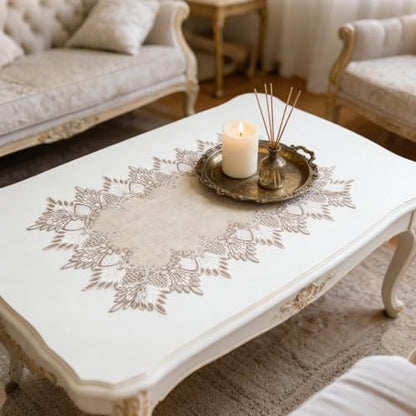 2 Pcs Lace Doily, 12"*18" Rectangle Neutral Earth Tones Beige Lace Coffee Table Topper Linen Style Tablecloth Placemats with Embroidery Edge for Dining Room - size: 12*18"