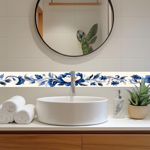 HOMETITUTE Peel and Stick Wallpaper Border 4x196in Blue Floral Pattern - color: blue flowers