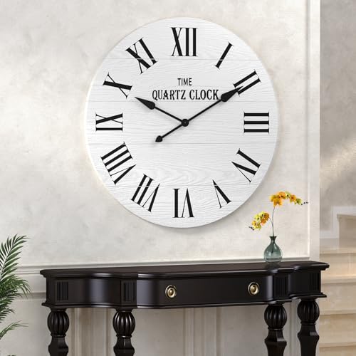 ARTPOWER 35.5" Extra Large Farmhouse Wall Clock,Solid Wood Veneer,White - color: White, size: 35.5"W x 35.5"H