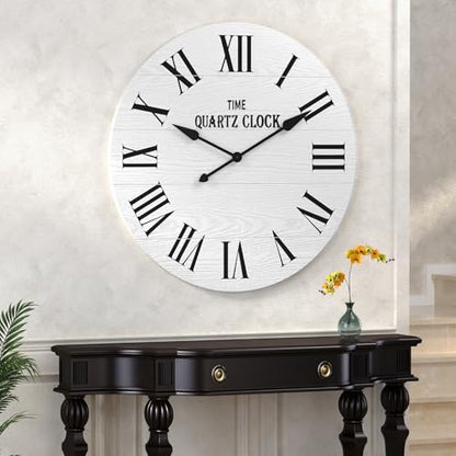 ARTPOWER 35.5" Extra Large Farmhouse Wall Clock,Solid Wood Veneer,White - color: White, size: 35.5"W x 35.5"H