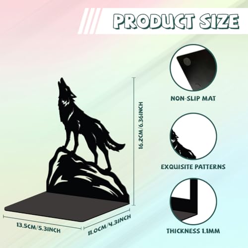 Peacoblue 5.3"x4.3"x6.4" Metal Bookends, Heavy Duty Book Ends for Shelves - style: Howling Wolf