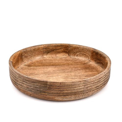 Kaizen Casa Mango Wood Decorative Bowl – Handcrafted Table Centerpiece with Deep Round Burnt Finish | Rustic Farmhouse Wooden Décor for Dining & Living Room (12" X 12" X 2.5")