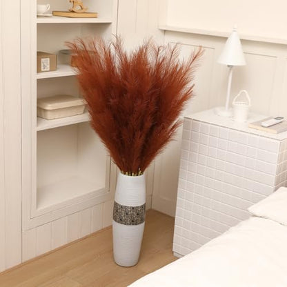 Wertuirk Burnt Orange Pampas Grass, 8 Pcs 45 Inch Tall Large Faux Pompous - color: Burnt Orange