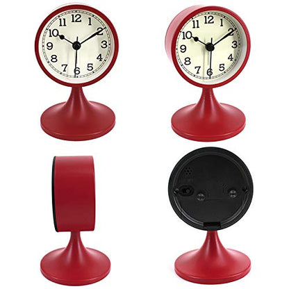 3" Round Quartz Analog Metal Alarm Clock Silent Non Ticking Desk Clock - color: Red