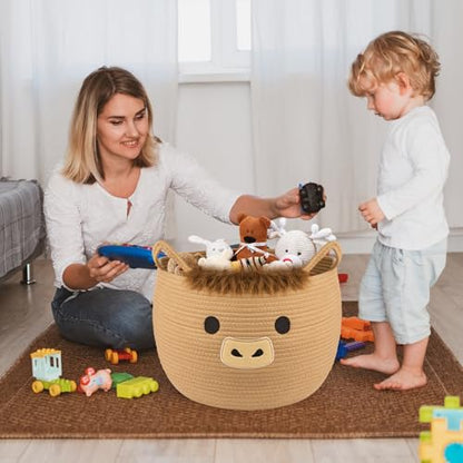 Highland Cute Cow Basket for Nursery, Large Blanket Gift Basket - color: Brown, size: 13"D × 12 "H