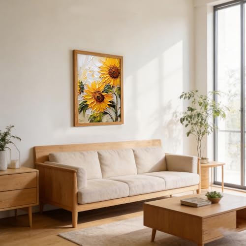 RUMSICH Wooden Framed Sunflower Canvas Wall Art Paintings 16x24 inch - color: Sunflower in wooden frame, size: 24"L x 16"W