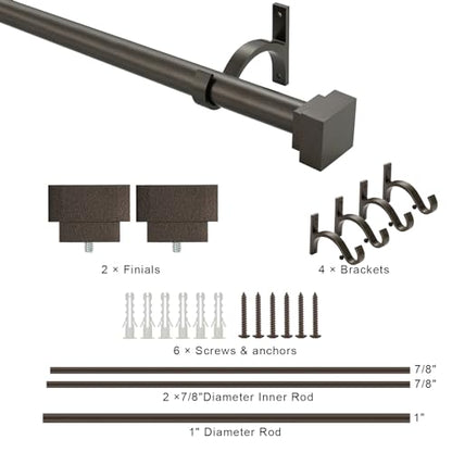 Single Curtain Rods for Windows 144 to 164 Inch(12-13.6ft),1 Inch Diameter Adjustable Heavy Duty Drapery Rods,with Modern Square Aluminum Alloy Finials,Antique Bronze - color: Antique Bronze, size: 144-164"