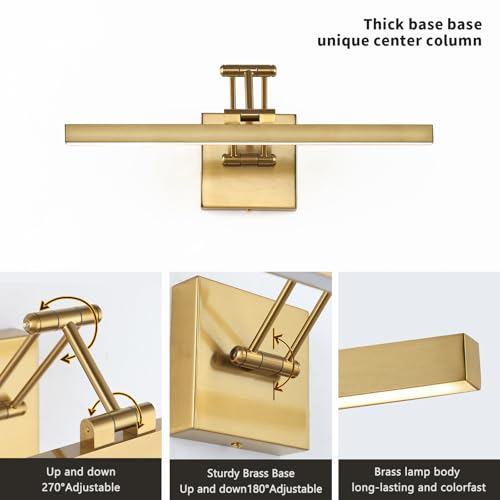 Hard-Wired Picture Light Dimmable LED Picture Lights for Paintings 15.7" Inch Brass Metal Body Wall Pictures with Adjustable Gold Swing Arm Art Display Lamps 7W 3000K Warm White Book Light - color: Hard-Wired Brass-square base, size: 15.7inch Dimmable