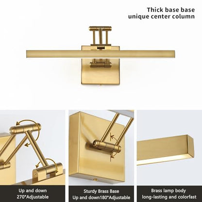 Hard-Wired Picture Light Dimmable LED Picture Lights for Paintings 15.7" Inch Brass Metal Body Wall Pictures with Adjustable Gold Swing Arm Art Display Lamps 7W 3000K Warm White Book Light - color: Hard-Wired Brass-square base, size: 15.7inch Dimmable